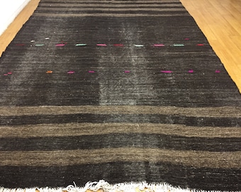 natural wool kilim goat hair kilim brown kilim vintage kilim boho kilim stripet kilim area kilim floor kilim vintage brown kilim ethnic