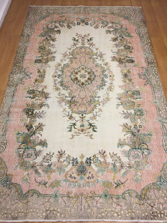 Türkischer rug,6x10 ft Teppich, Vintage-Teppich pinkweißes Braun, grüner Teppich, Fußboden, Designerteppich, dekorativer Teppich, Teppich im Innenbereich, Innenteppich, Hand, Innenteppich