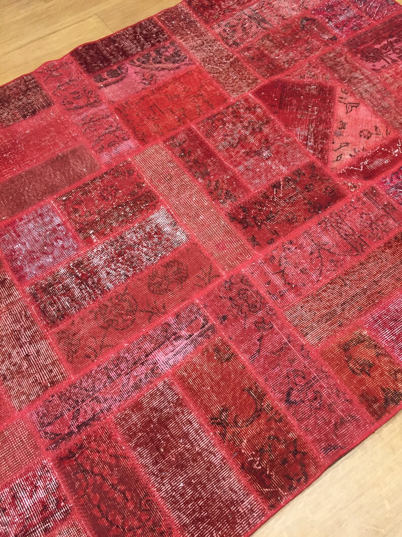 Patchwork,5x7 red patch rug,area,rug, decorative rug, designer rug, Vintage Rug, Handmade Turkish rug, Bohemian Rug, Kilim Rug,interior rug image 7