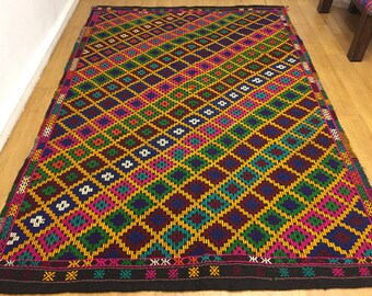 Kilim vintage turco, kilim de pelo de cabra, alfombra kilim de área, kilim orgánico, alfombra kilim, kilim de gran tamaño, alfombra kilim de 6.8x9.10 pies, alfombra boho, kilim colorido