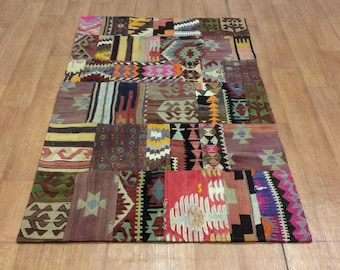 Kilim Rug 180x115 cm, Patchwork Rug, Bright Pink Kilim, Patchwork Rug 70'x53', Area Rug Kilim