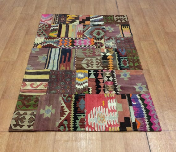 Kilim Rug 180x115 cm, Patchwork Rug, Bright Pink Kilim, Patchwork Rug 70'x53', Area Rug Kilim
