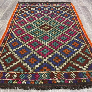 Turkish Kilim Rug, Embroidered Kilim, 4x6 Ft Rug, Vintage Kilim, Area Kilim, Geometric Kilim, Tribal Kilim, Anatolian Kilim, Wool Kilim