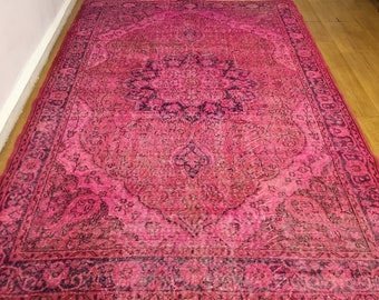 Turkish rug, vintage rug, 7x10 ft rug, pink rug, overdye rug, bohemian rug, area rug, floor rug, anatolian rug, oushak  rug, floral rug