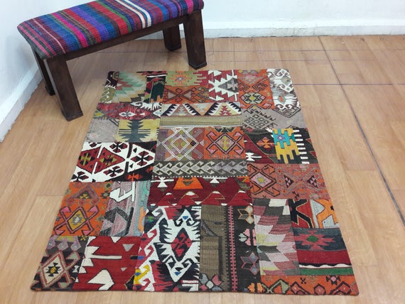 Turkish Kilim 4x5 Patchwork Kilim Vintage Kilim Boho Kilim Rug 
