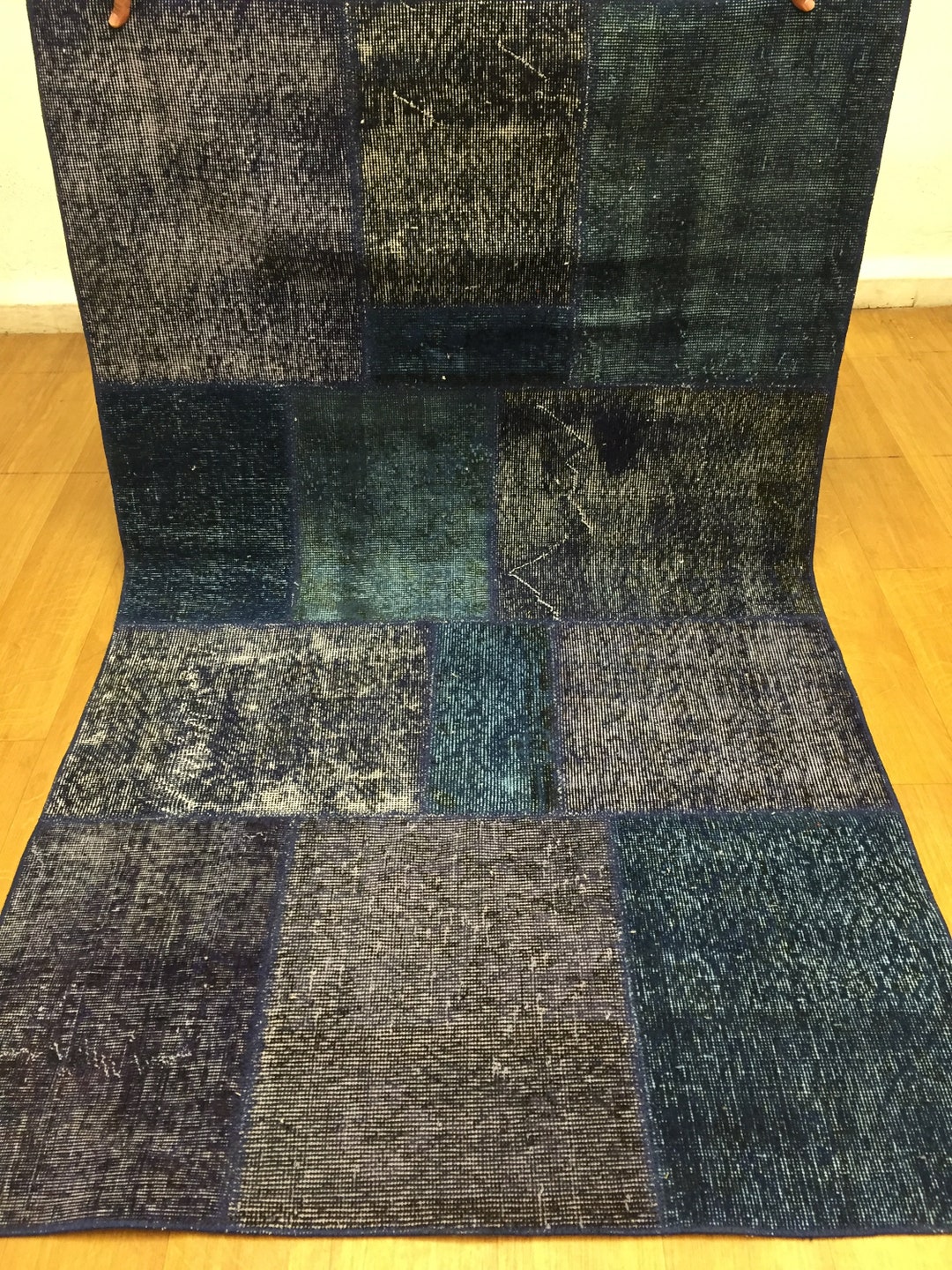 パッチワーク ラグ 5x7 ダークブルー パッチワーク、ヴィンテージ ラグ