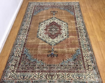 Alfombra turca, alfombra vintage, alfombra marrón, alfombra de 6x10 pies, alfombra de área, alfombra de anatolia, alfombra anudada a mano, alfombra boho, alfombra oushak, alfombra oriental, alfombra de lana