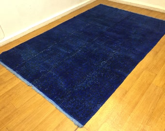 turkish rug,6x9 ft overdye rug ,vintage rug,decorative rug,area rug,floor rug ,royal blue rug,panther desing rug ,hand knotted rug ,area rug