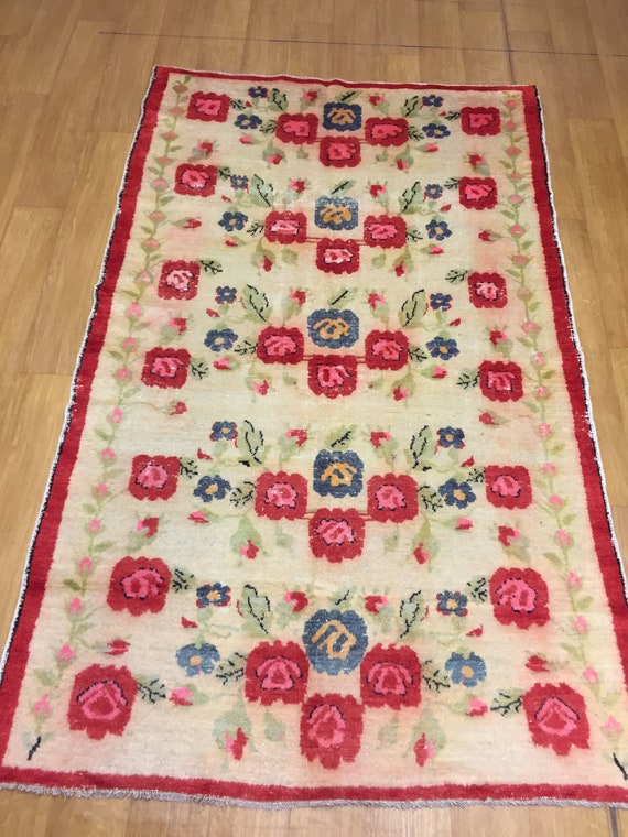 turkish vintage rug,5x8 ft rug,red beige rug,floor rug,designer rug,decorative rug,area rug,furniture rug,hand knotted rug,bohemian rug