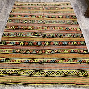 Area Kilim Rug, Turkish Kilim Rug, Tirbal Kilim, 5x7 Ft, Oriental Kilim, Handmade Rug, Eclectic Kilim, Striped Kilim, Embroidered Kilim