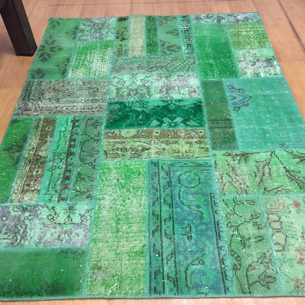 Patchwork,6X8 ft,green patch rug,area rug decorative rug,vintage rug,designer rug,Vintage Rug,Handmade Turkish rug, Bohemian Rug, Kilim Rug