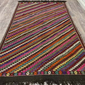 Turkish Kilim Rug, Area Kilim, Striped Kilim, Embroidered Kilim, 5x8 Ft, Kilim Rug, Anatolian Kilim, Colorful Kilim, Wool kilim,Carpet Kilim