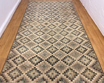 Alfombra vintage de lana Oushak, alfombra bohemia anudada a mano (1,80 x 3,10 m)