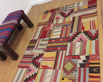 Parche turco 5x7 , kilim pach , kilim vintage, kilim interior, kilim de diseñador, kilim hecho a mano, boho kilim, tejido a mano , alfombra de patchwork