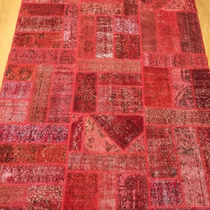 Patchwork,5x7 red patch rug,area,rug, decorative rug, designer rug, Vintage Rug, Handmade Turkish rug, Bohemian Rug, Kilim Rug,interior rug image 3