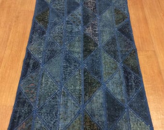 turkish rug, patchwork rug, blue rug, 3x5 ft rug, oushak rug, anatolian rug, orintal rug, wool rug, bohemian rug, hand knotted  rug,wool rug