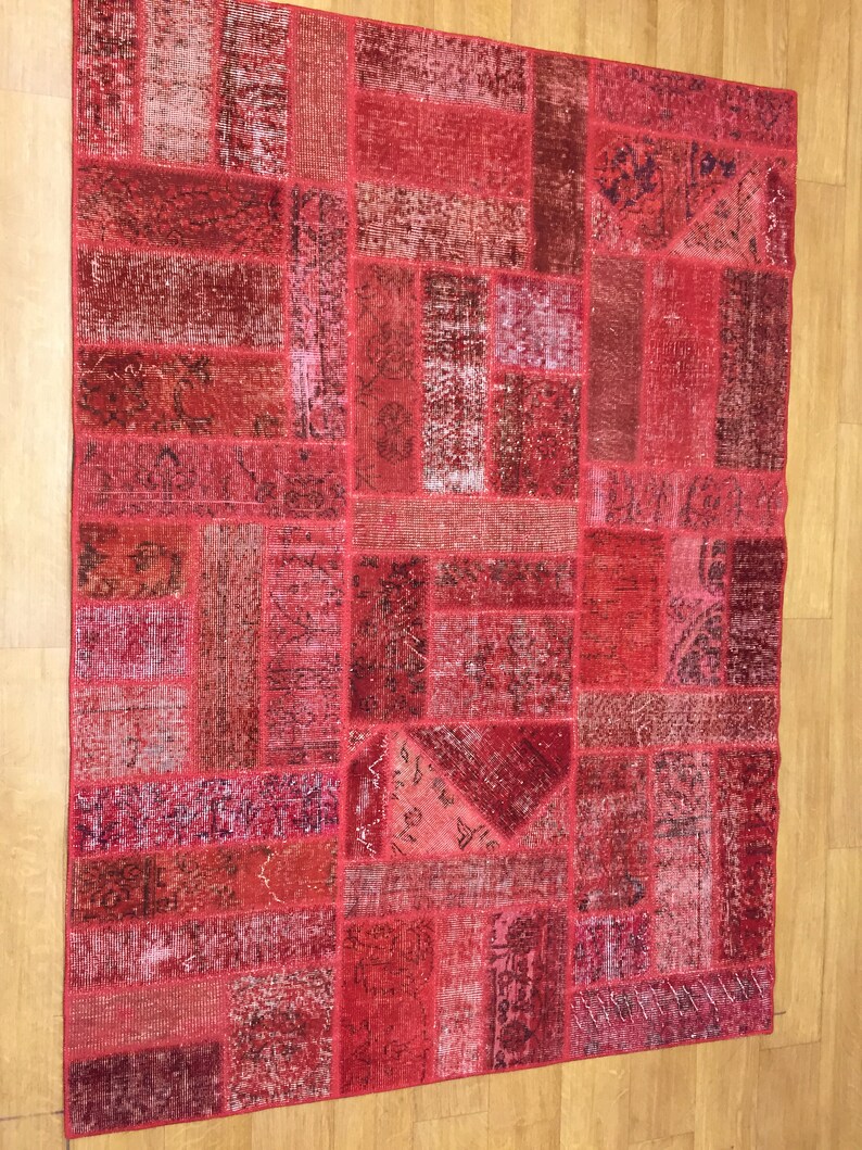 Patchwork,5x7 red patch rug,area,rug, decorative rug, designer rug, Vintage Rug, Handmade Turkish rug, Bohemian Rug, Kilim Rug,interior rug image 9