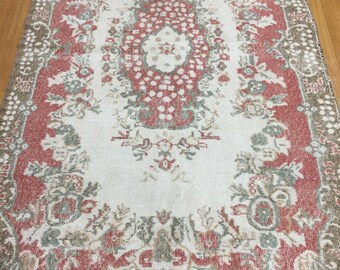 V,intage rug, red rug, area rug, oriental rug, 4x7 ft rug, oushak rug, wool rug, hand knotted rug, decorative rug, floor rug, bohemian rug