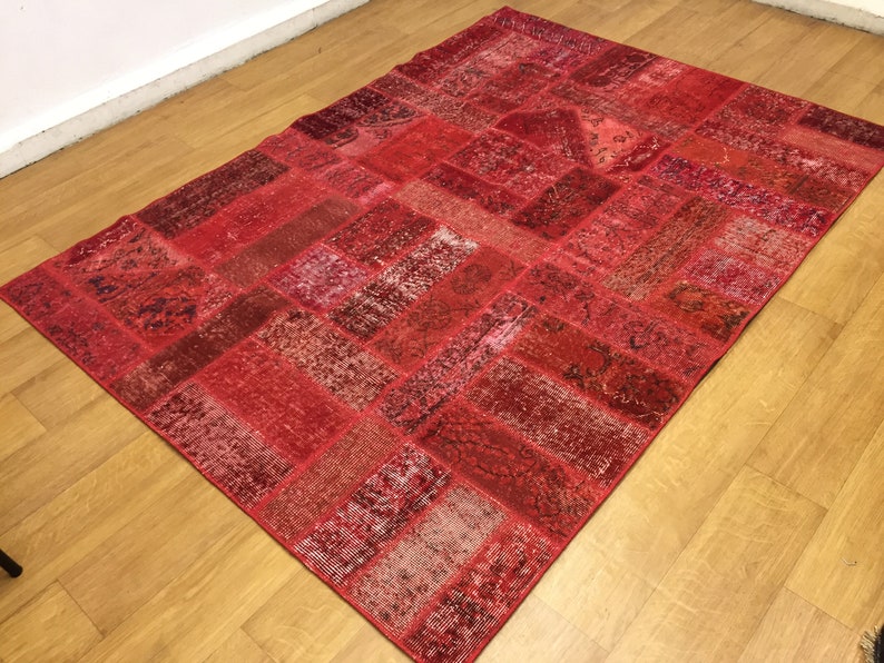 Patchwork,5x7 red patch rug,area,rug, decorative rug, designer rug, Vintage Rug, Handmade Turkish rug, Bohemian Rug, Kilim Rug,interior rug image 2