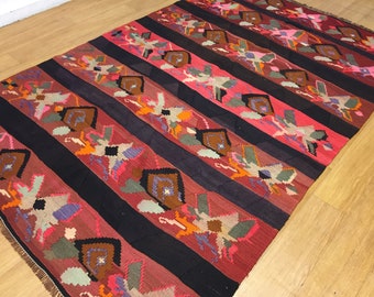 turkish kilim rug,6x9 ft,rug kilim,vintage kilim rug,decorative kilim,floral kilim,designer kilim,handwoven kilim ,interior rug,un,red kilim