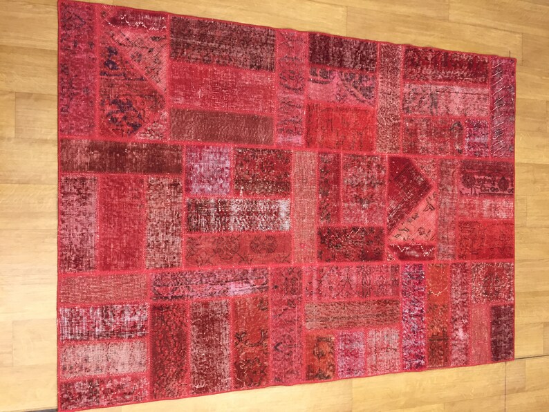 Patchwork,5x7 red patch rug,area,rug, decorative rug, designer rug, Vintage Rug, Handmade Turkish rug, Bohemian Rug, Kilim Rug,interior rug image 4