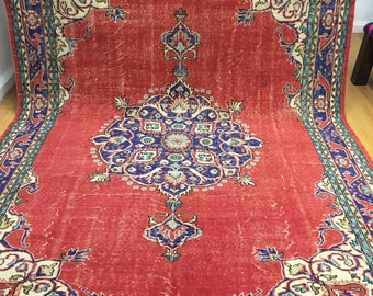 alfombra turca, alfombra de 7x10 pies, alfombra vintage, alfombra azul roja, alfombra de piso, alfombra de diseño, alfombra decorativa, alfombra de área, alfombra de muebles, alfombra anudada a mano, alfombra boho