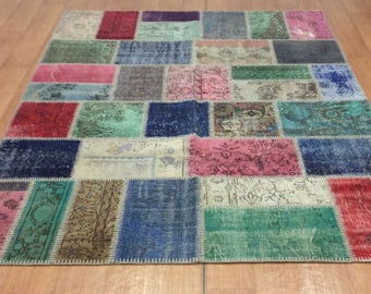 Vintage Patchwork Rug, Bohemian Colorful Turkish Kilim, 94x70
