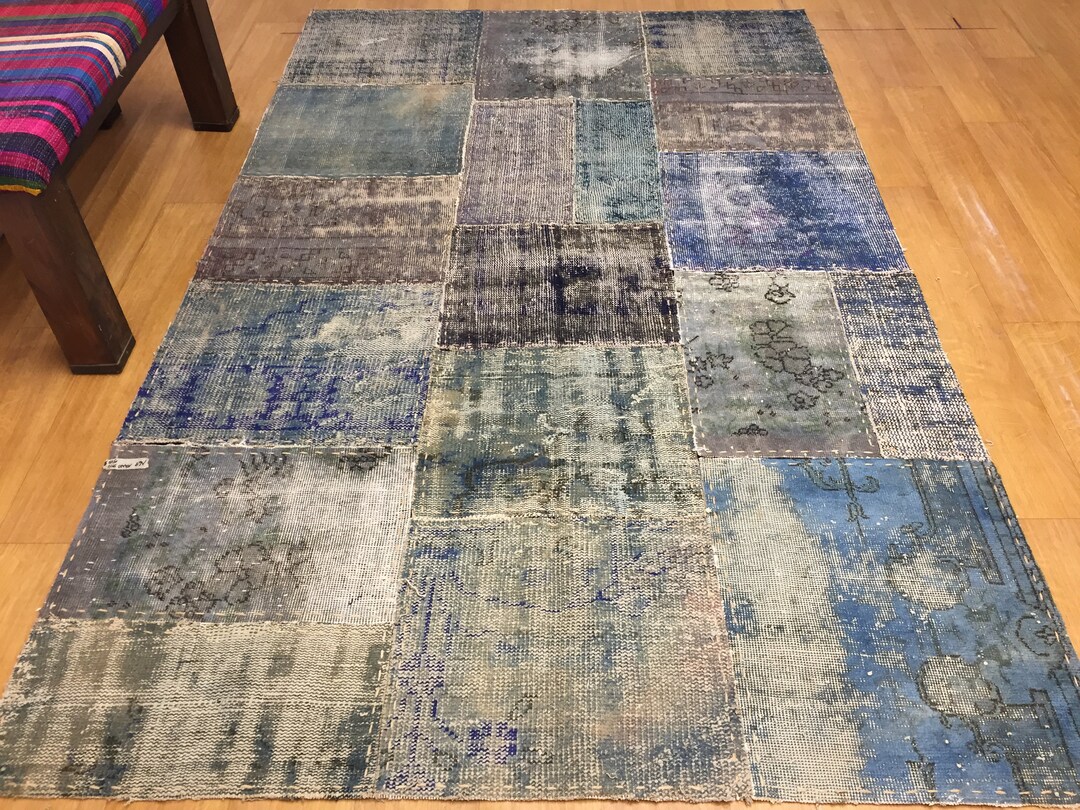 Patchwork, 5x8 Feet Baby Blue , Rug Patch Area Decoratıve Rug ...