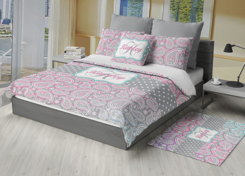 Paisley Gradient Bedding Ombre Color Comforter Duvet Purple Pink Teal King Twin Queen Toddler Nursery