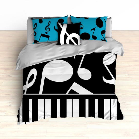 Musical Notes Bedding Piano Keyboard Theme Music Theme Personalized Teal Colors Music Nursery Musical Bedroom Decor Music Notes Decor