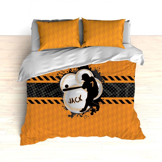 Orange Grey And Black Sports Themed Bedding Baseball Player Etsy