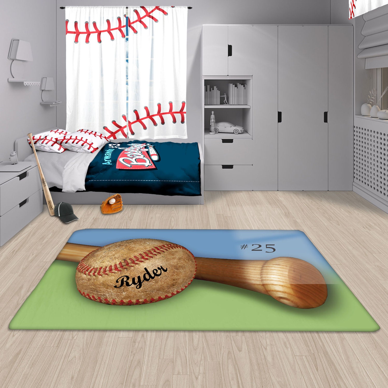 Baseball Nursery Rug Personalized Rug Custom Area Rug Etsy