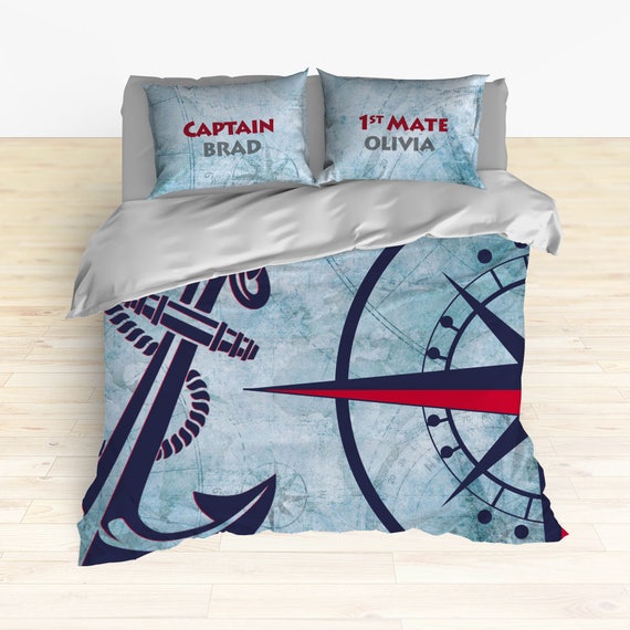 Nautical Compass And Anchor Personalized Bedding Duvet Or