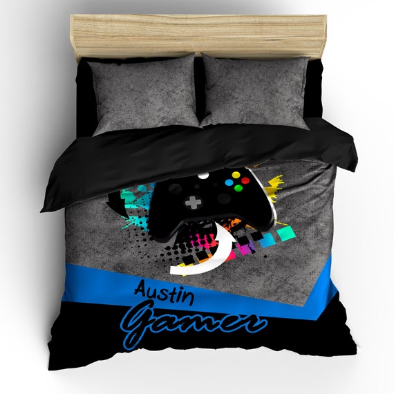Abstract Grey Gamer Bedding Gamer Comforter Gamer Duvet Etsy