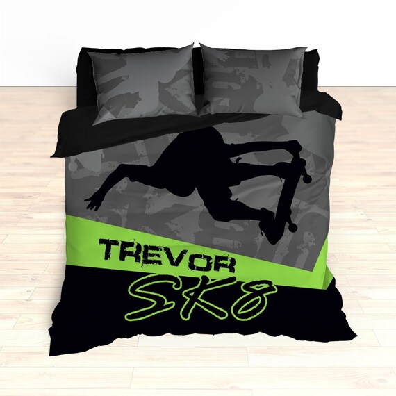 Green Skateboarding Bedding Sk8 Skateboarder Image 0