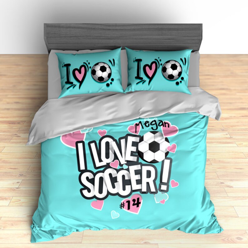 Custom Soccer Duvet Comforter Bedding Teal Image 0