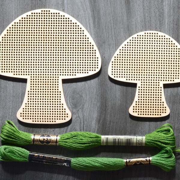 Mushroom shape. Funghi. Plywood cross stitch blank. Embroidery blank. 4" and 3" tall. Hanging Fungi Christmas tree decoration