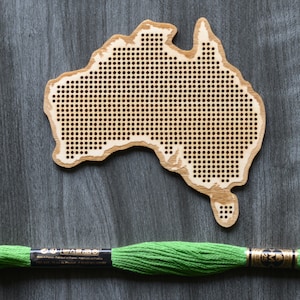 Australia Map. Plywood cross stitch or embroidery blank. Several sizes. Country shape with detailed laser cut coastline. Xmas ornament.