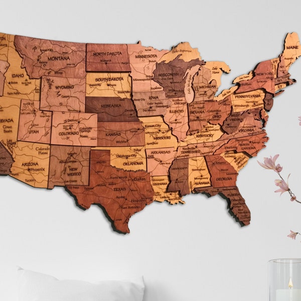 Wooden America Map, 3D America Map, Wood USA Map, 3D USA Map, Usa States Map for Wall, Wood America Map, 3D USA States Map