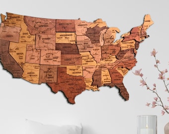 Wooden America Map, 3D America Map, Wood USA Map, 3D USA Map, Usa States Map for Wall, Wood America Map, 3D USA States Map