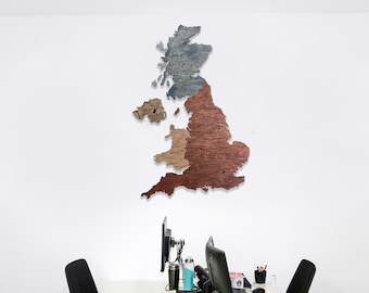 Wooden UK Map, 3D United Kingdom Map,  3D Wood UK Map, United Kingdom Map for Wall, 3D England Map wall art, office design UK Map