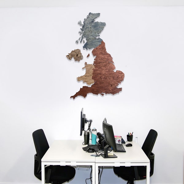 Wooden UK Map, 3D United Kingdom Map,  3D Wood UK Map, United Kingdom Map for Wall, 3D England Map wall art, office design UK Map