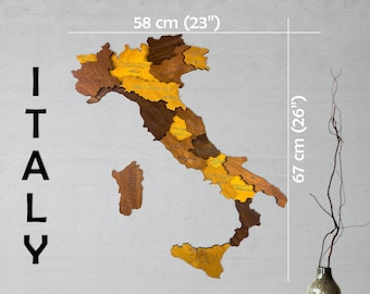 3D Wooden Italy Map: Detailed States Wall Art
