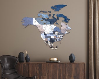 3D Wooden North America Map: Detailed Wall Decor (53 x 45 inches)