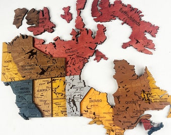 3D Wooden Canada Map: Colorful Wall Art, Home/Office Decor