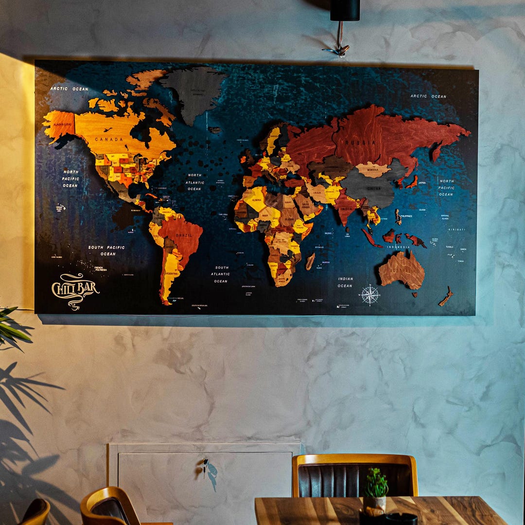 Wooden World Map Wall Art, 3D World Map ,office Decor, Home Decor