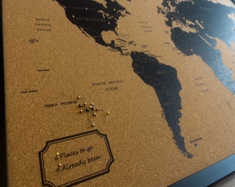 Push Pin World Map: Framed Cork Travel Tracker, Adventurer Gift
