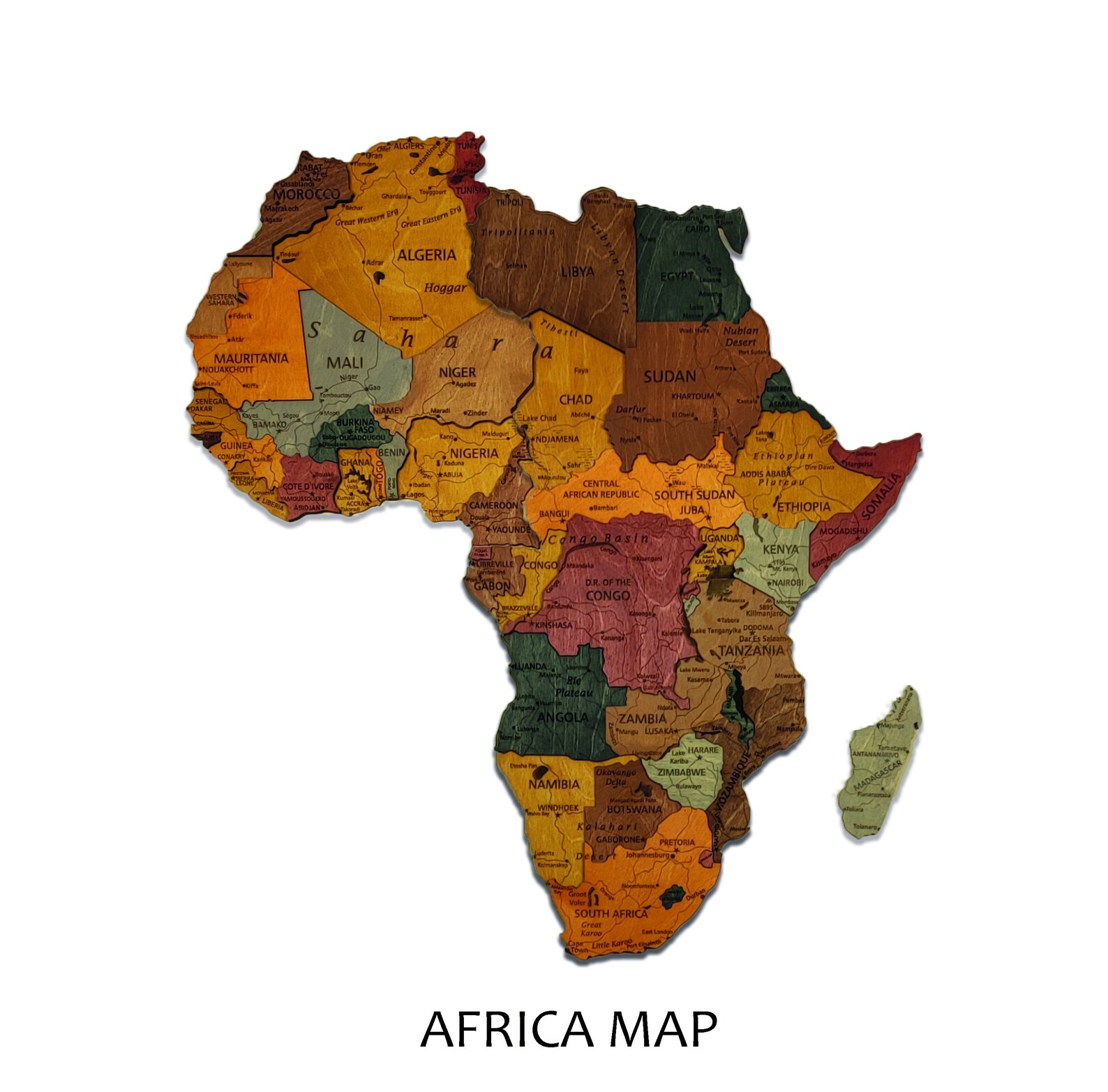 Wooden Africa Map 3D Africa Map 3D Wood Africa Map Detailed Etsy