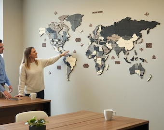 Wooden World Map, 3D World Map, Home Decor, Wood Map, Wooden World Map Wall