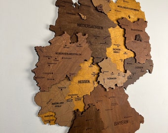 Wooden Germany Map, 3D Germany Map, Wood Germany Map, Detailed Germany Map, Germany Map for Wall, Germany States Map, Map of Deutschland